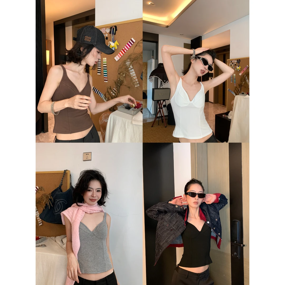 秋冬新款断码捡漏.‘滋养底气’带胸垫V领吊带背心5075