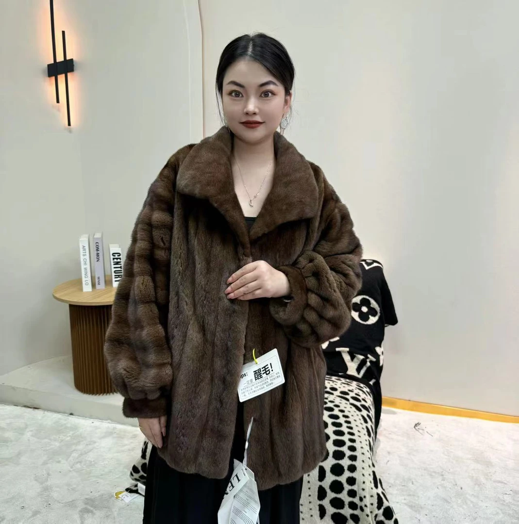 2025新款紫金短二水貂貂皮大衣灯笼袖全抽刀工艺时尚皮草外套女