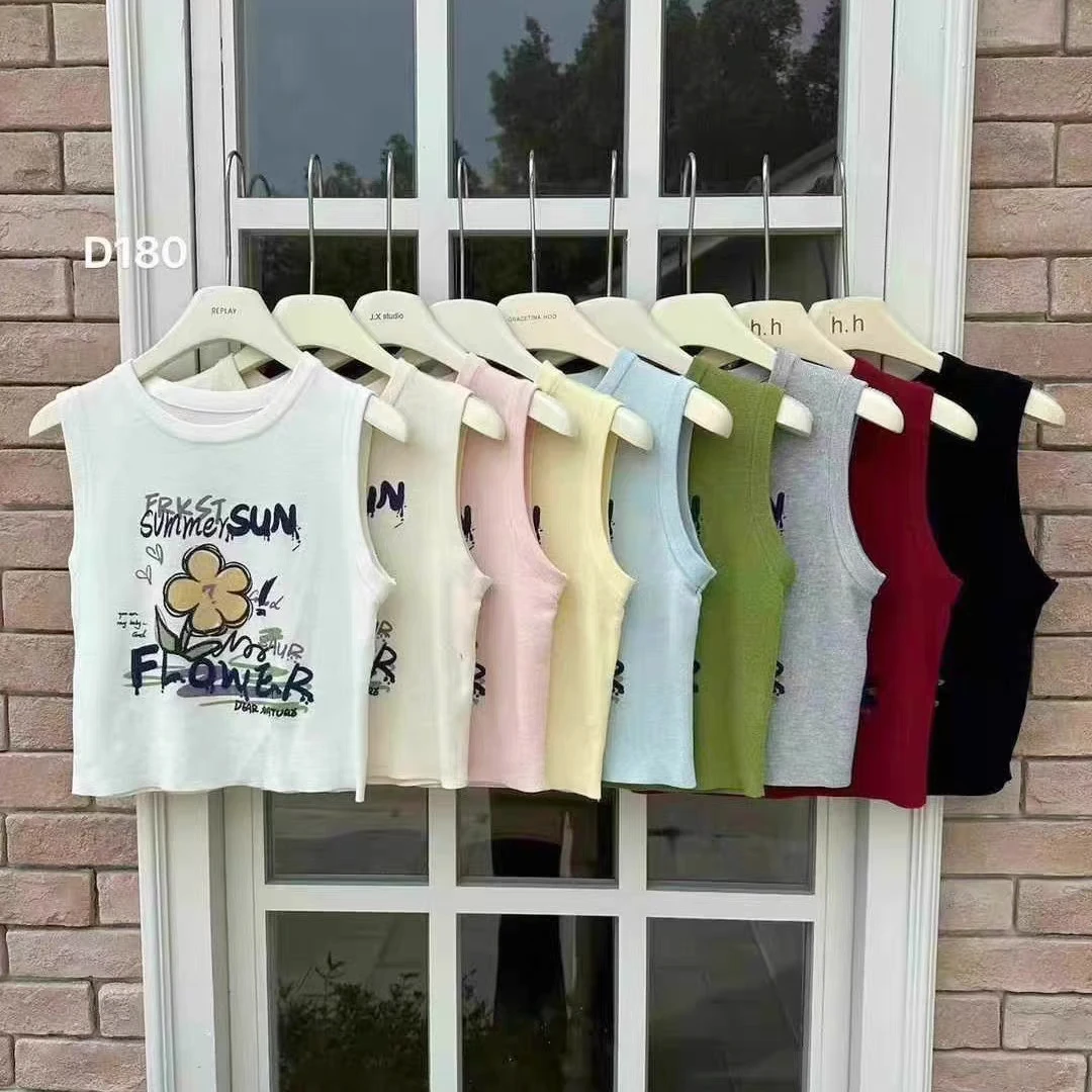 夏装时尚新款字母印花显瘦套头针织无袖背心1225