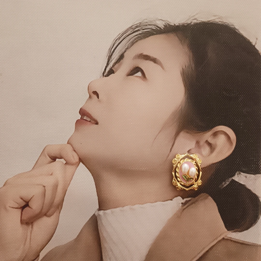 天然淡水珍珠新中式珐琅彩色女耳环复古