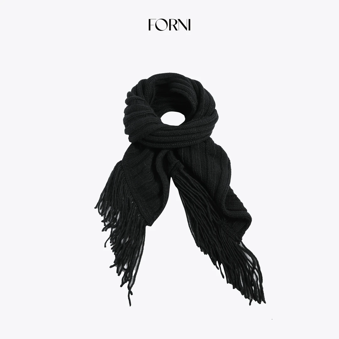 FORNI 极简实用主义 精纺羊毛肌理感冬季针织流苏围巾披肩