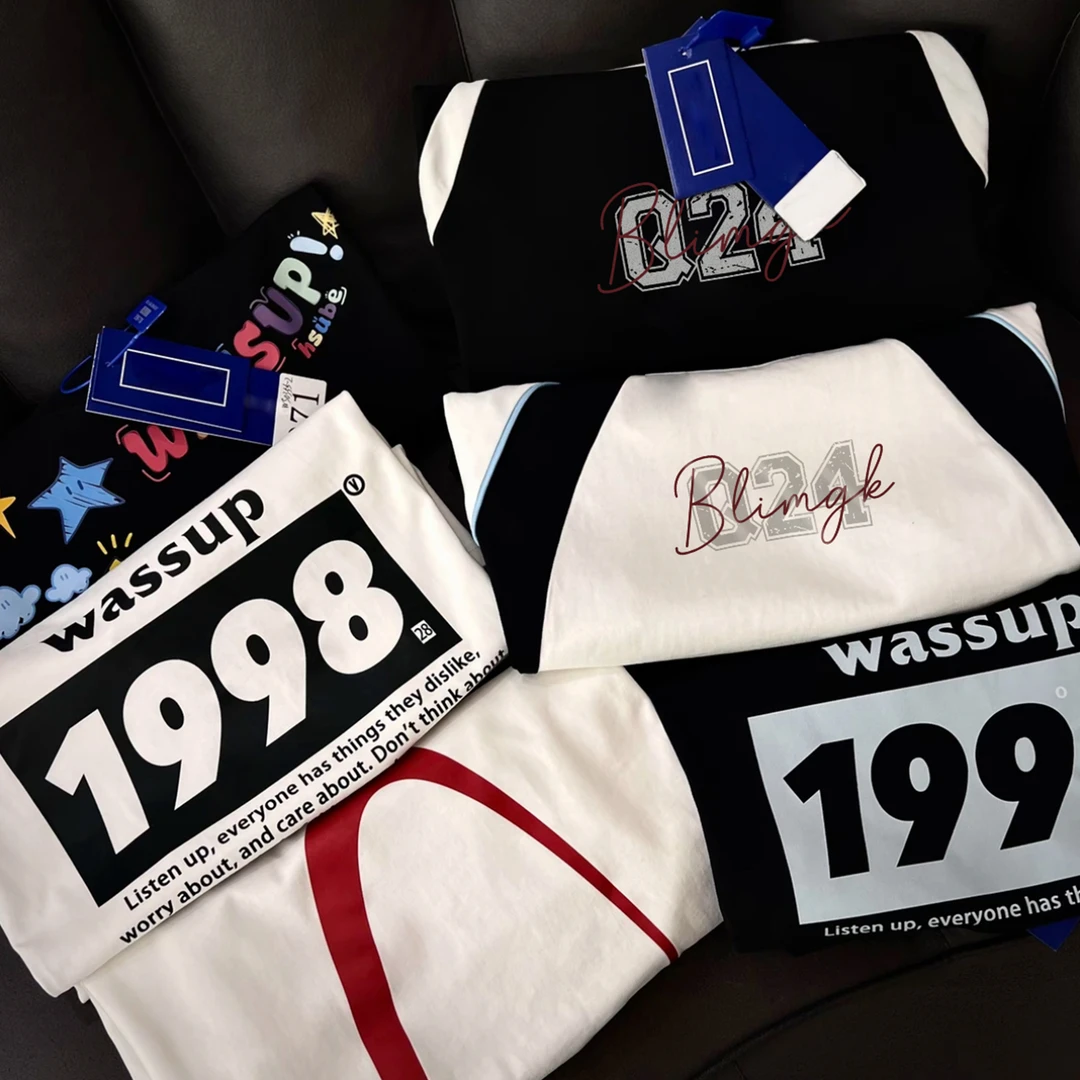 mnmf【001-057】男女同款创意印花拼接短袖T恤夏休闲百搭上衣#C7152