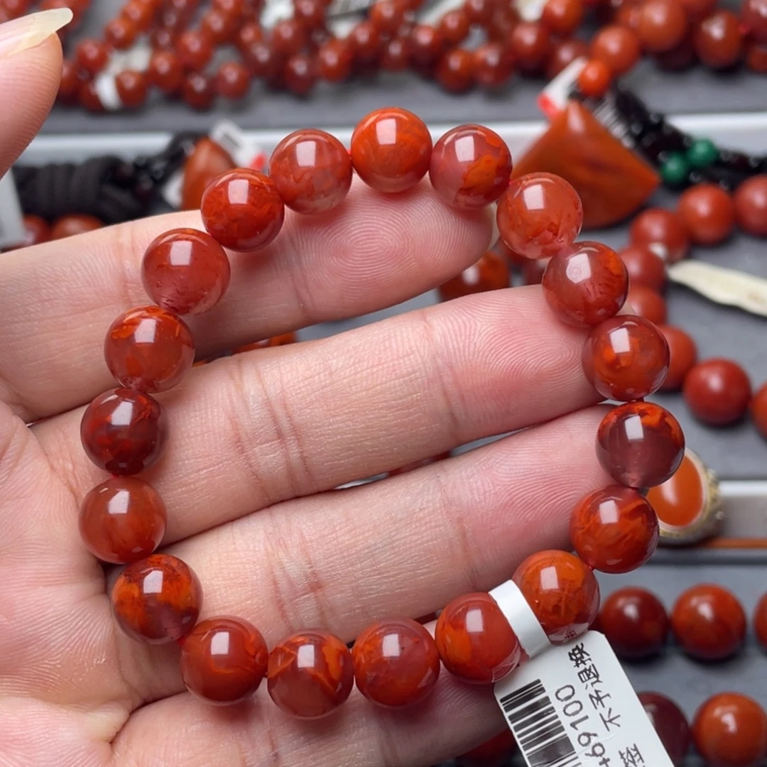 南红玛瑙未镶嵌南红玉石10.5mm瓦西原矿玫瑰红火焰纹手串