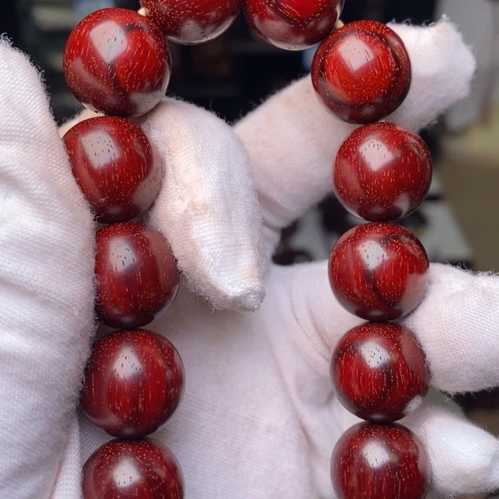 小叶紫檀手串/手链原汁原味1.5cm 鸡血红泥料外二膘