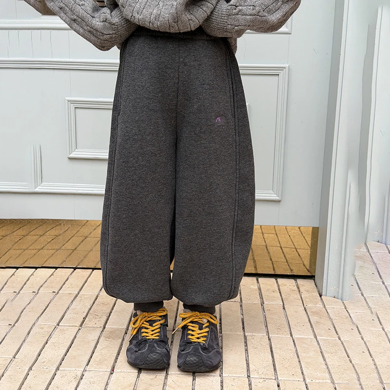 【350g暖绒】女童冬加绒“行走小暖炉” 撸猫绒校园卫裤休闲裤25M002