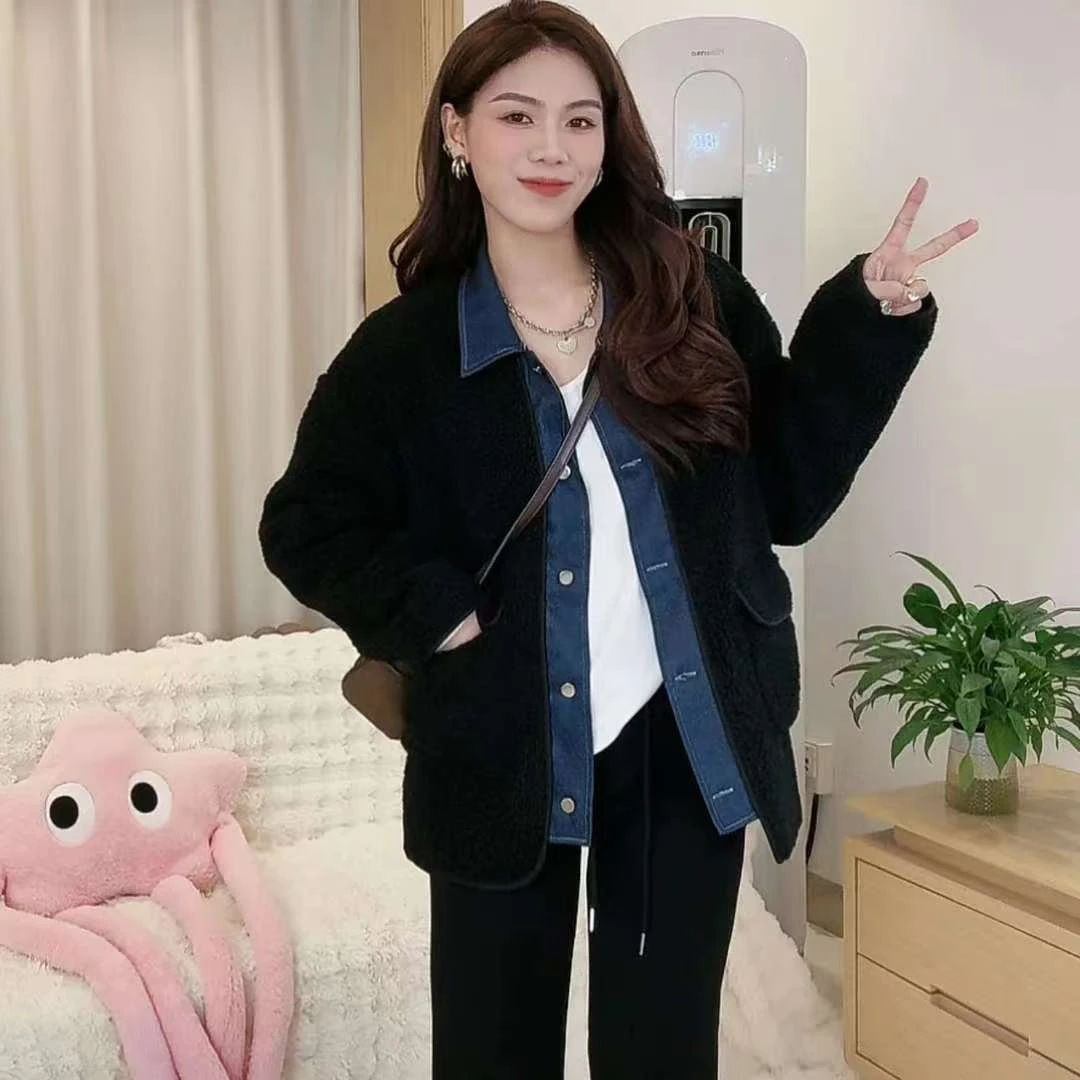 【汕尾阿雨专属】拼接假两件外套女新款韩版宽松显瘦设计感小众上衣