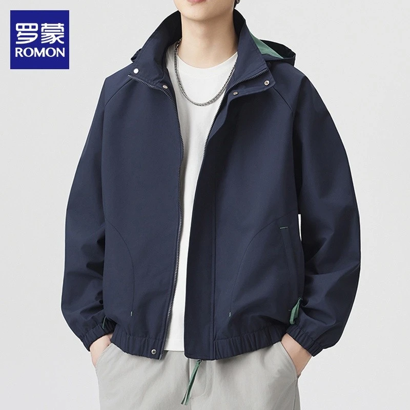 罗蒙夹克男士2025年秋季新款潮牌休闲可拆卸帽运动冲锋衣外套男装