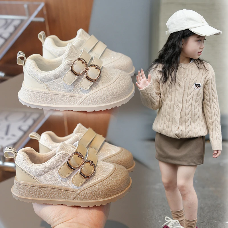 女童单鞋蕾丝网面单鞋宝宝学步鞋春秋季新款小童休闲鞋软底婴儿鞋