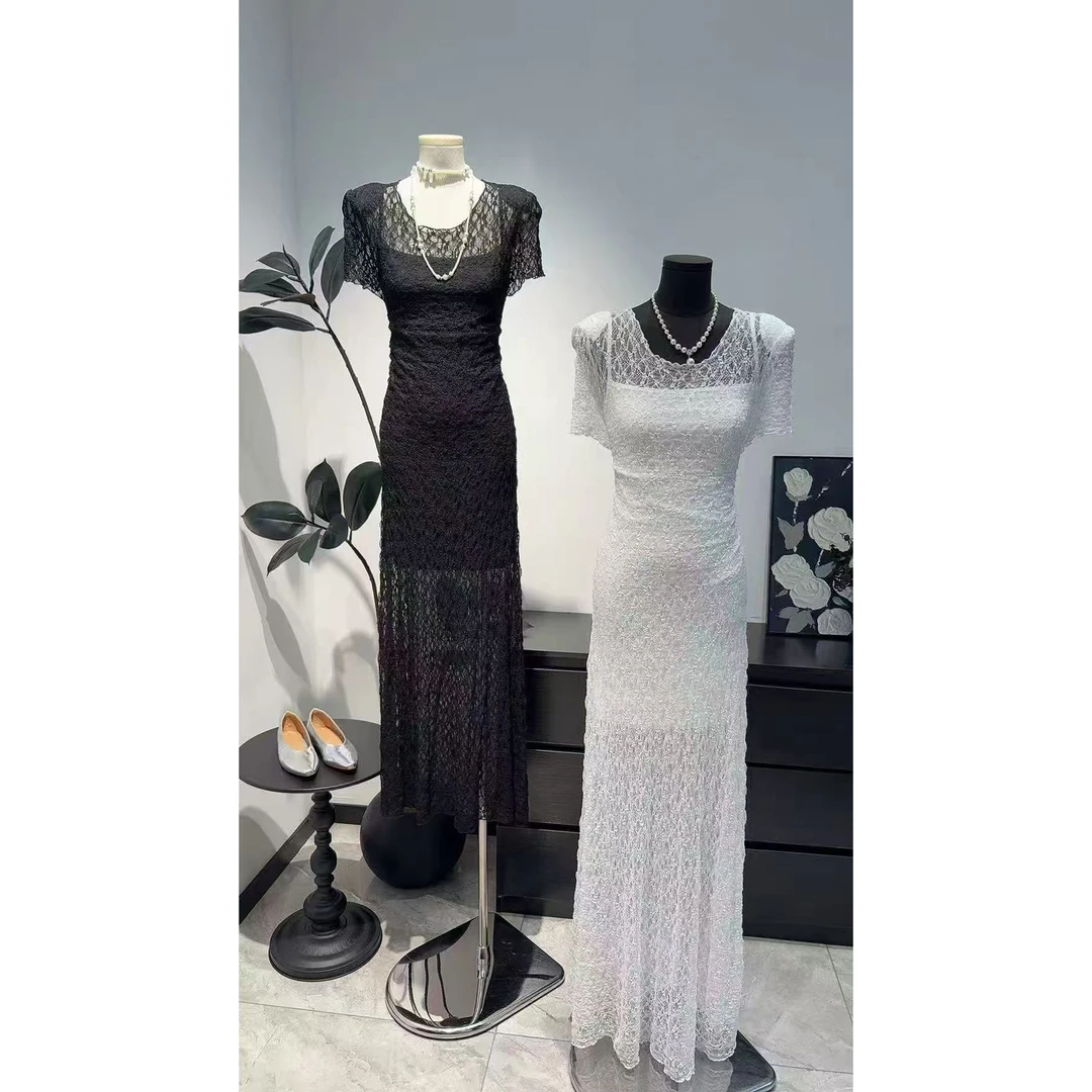 【大馨家】微胖蕾丝大码显瘦气质轻奢时尚修身性感长裙70523