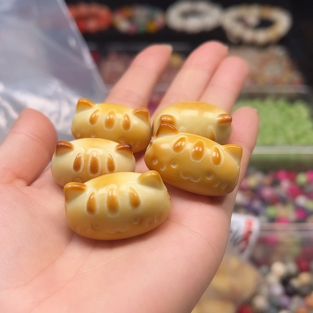 菩提根/象牙果手串微瑕炭烤法棍猫5颗有裂