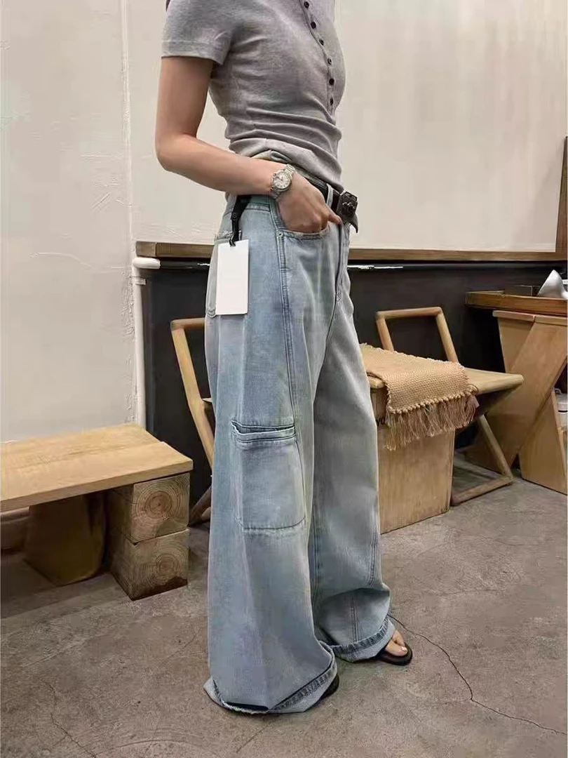 【666】510/30-53/149-9 设计感侧面口袋工装牛仔裤拖地裤