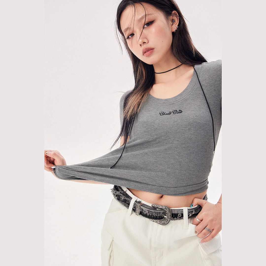 D011【金拐子专属】CHUU正肩设计小个子修身辣妹穿搭T恤-F