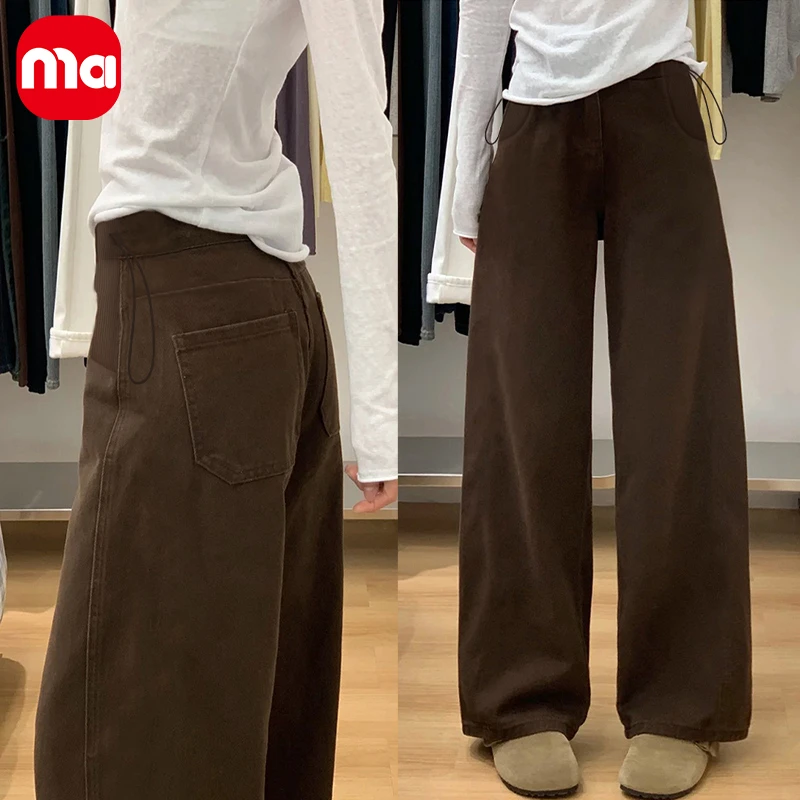 ma孕妇裤子春秋款外穿2025新款阔腿牛仔裤加绒加厚休闲百搭阔腿裤