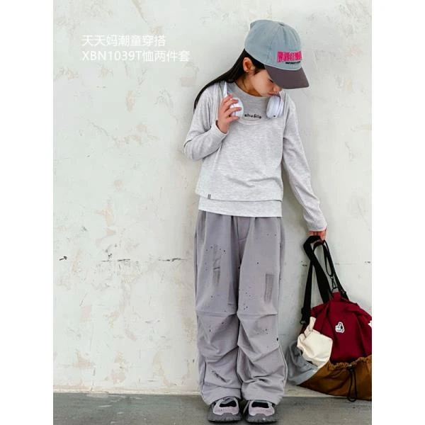 【1039】天天妈2025春季亲子装女中大童韩版运动休闲百搭T恤两件套