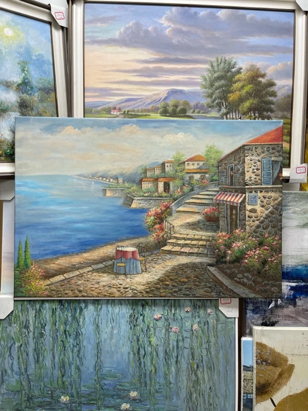 欧式地中海风景装饰画手绘油画客厅卧室挂画60×90