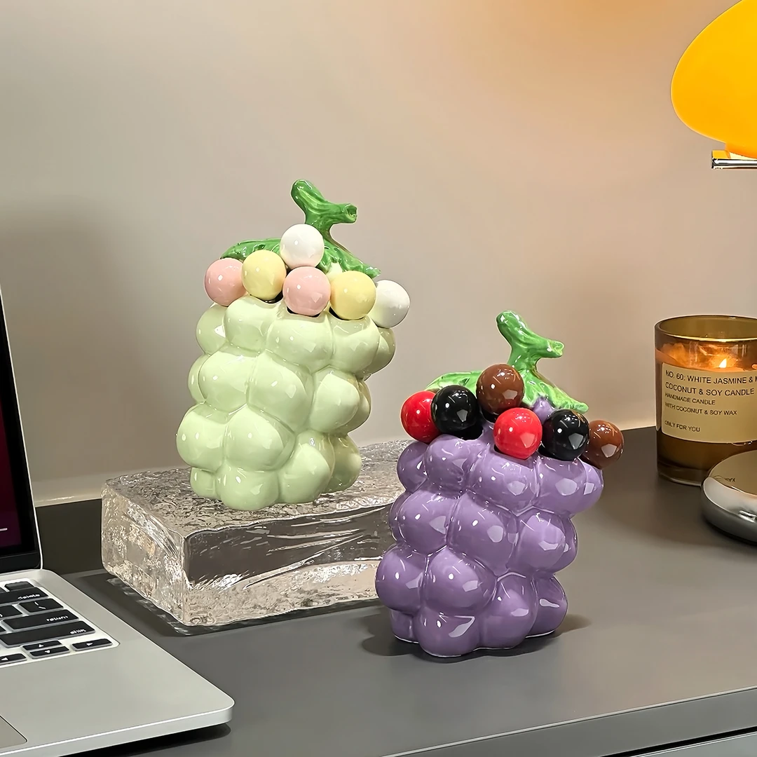 创意可爱水果叉套装陶瓷水果叉葡萄彩色水果叉蛋糕叉家用收纳罐