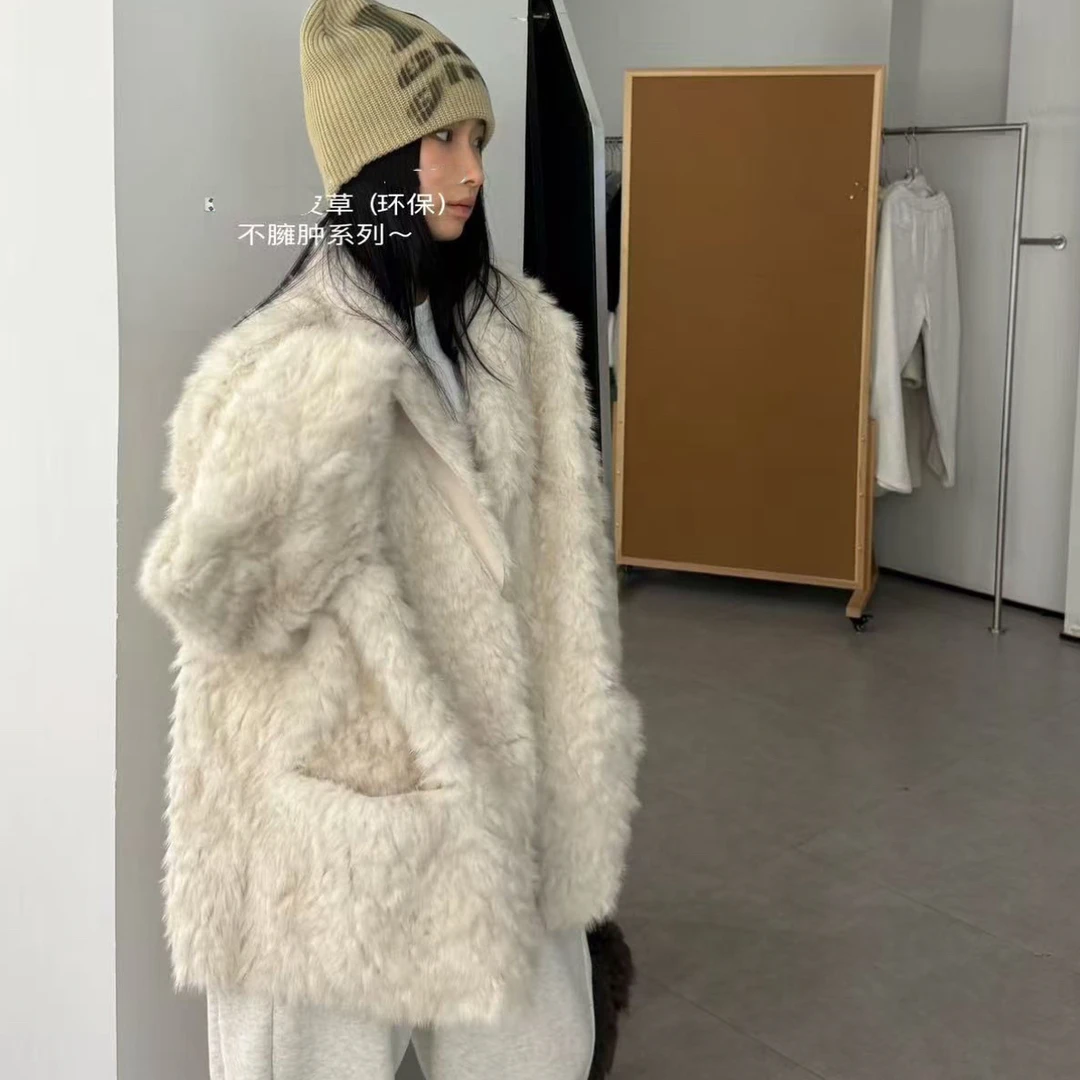 ▪️现货·東R正版新款韩版宽松毛毛外套女翻领保暖百搭