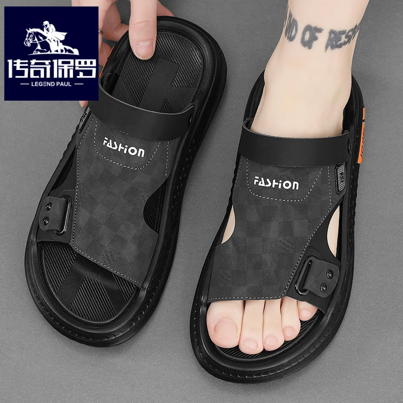 传奇保罗正版爸爸拖鞋男夏季外穿越南沙滩凉拖男士开车两用皮凉鞋