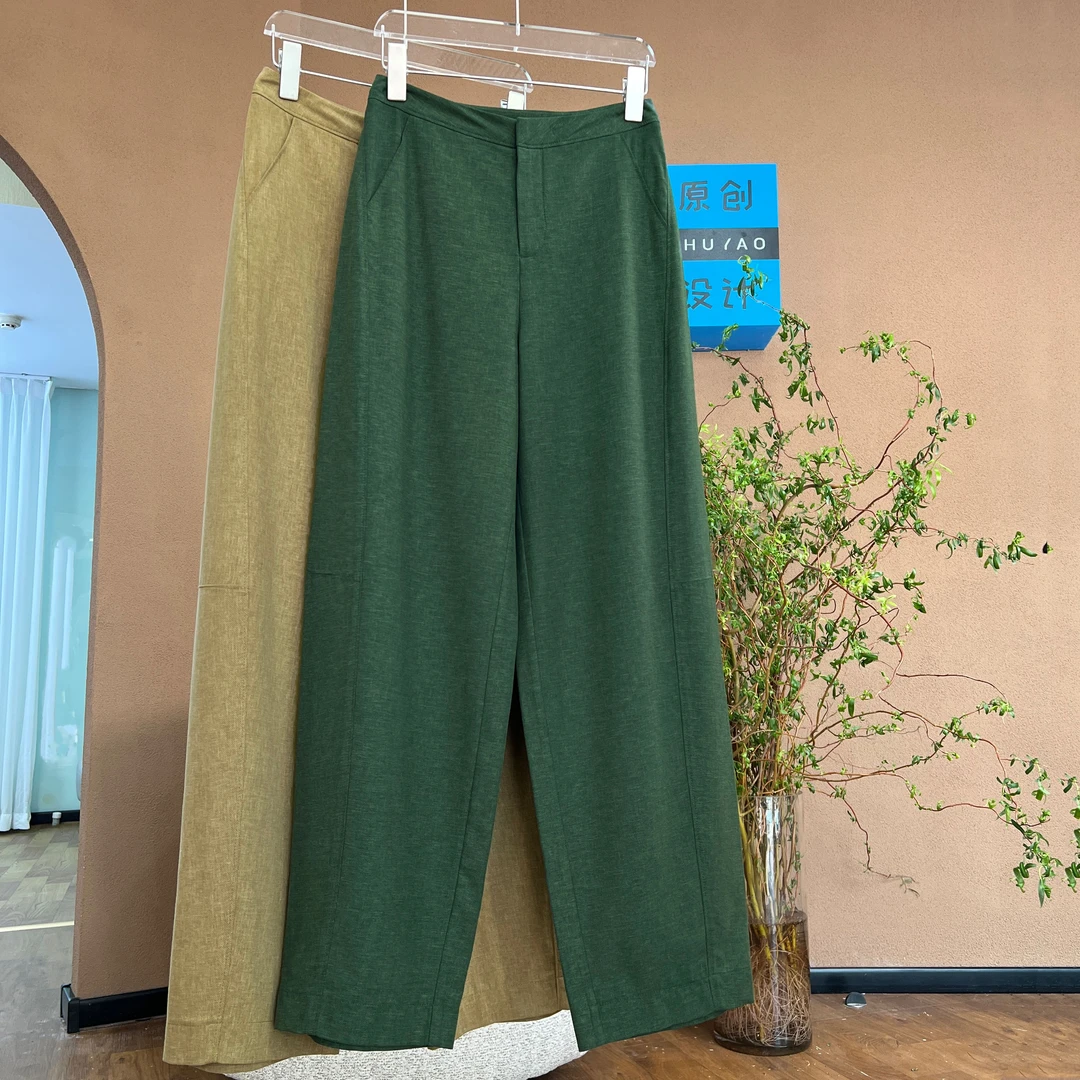 【青黛】军绿简约直筒裤时尚百搭休闲裤女春季夏季