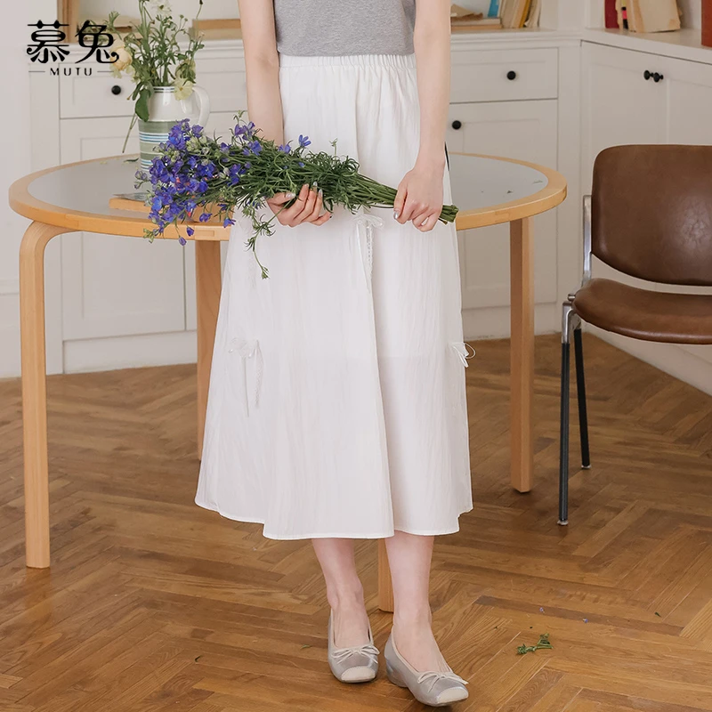 慕兔法式甜美温柔风蝴蝶结长裙2025夏季新款百搭设计款显瘦半身裙