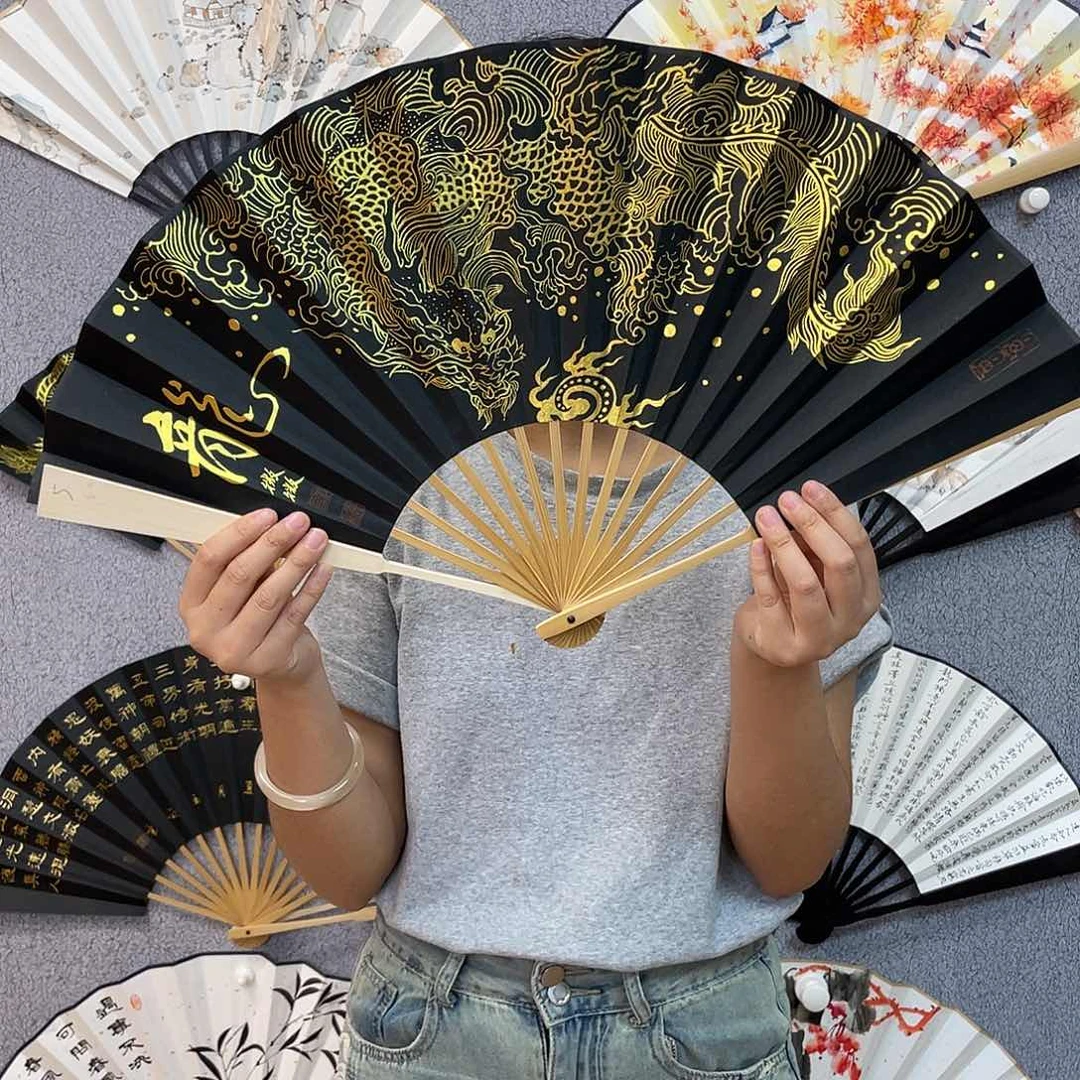 书法10寸玉竹-纯手绘-文玩扇骨（默认粘好）