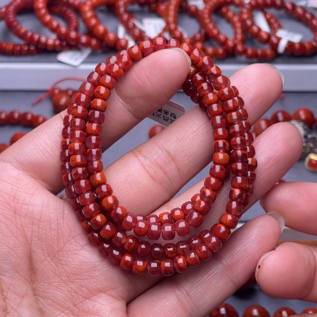 南红玛瑙未镶嵌配珠5.2mm瓦西牛血红火焰纹老型多圈