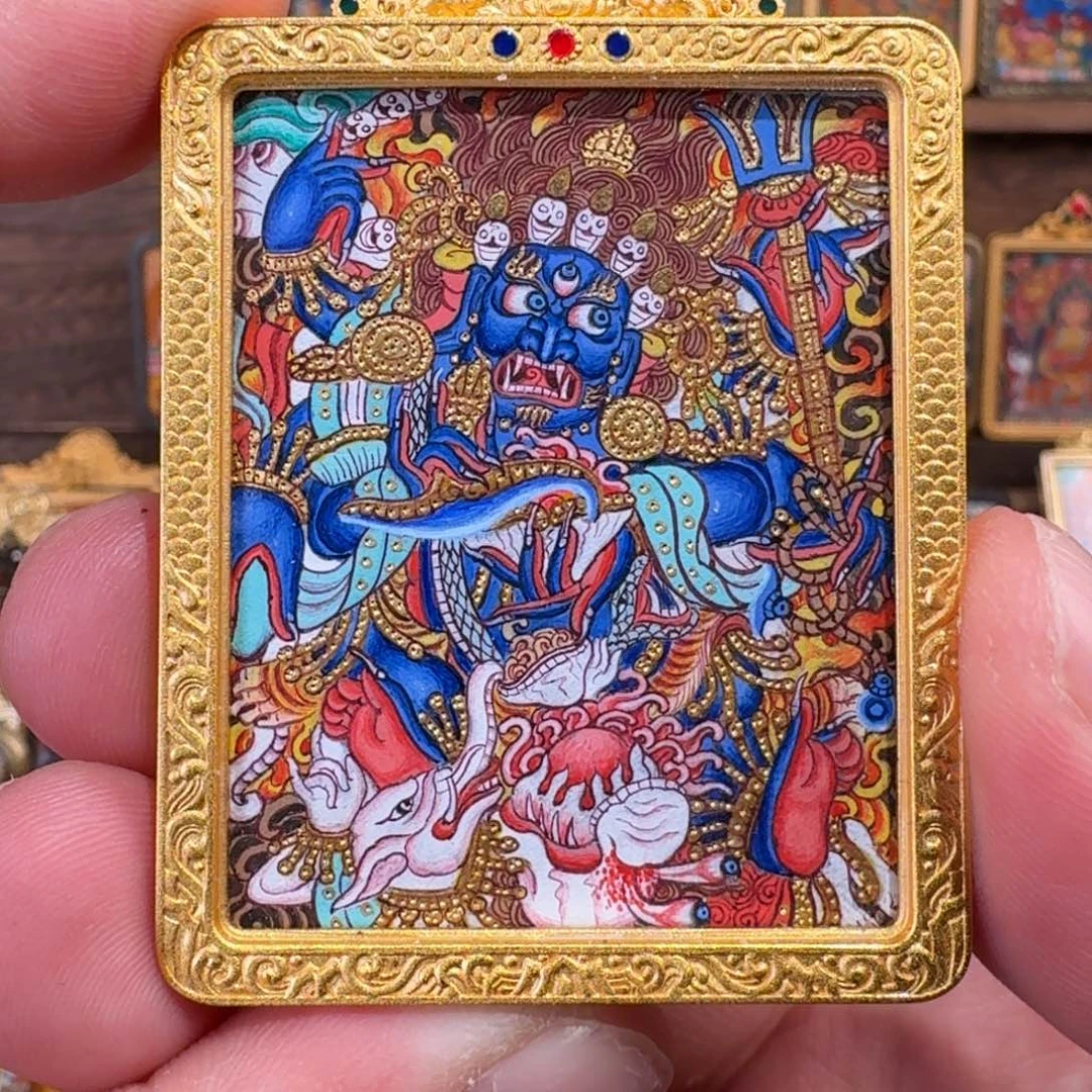 碎***两吊坠热贡纯手绘唐卡大黑天