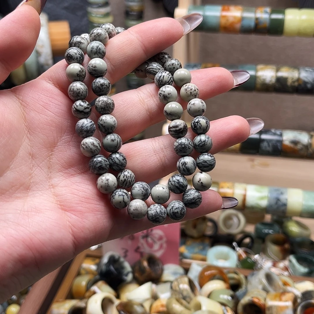 蛇纹石玉未镶嵌手链卡8双圈河磨草花