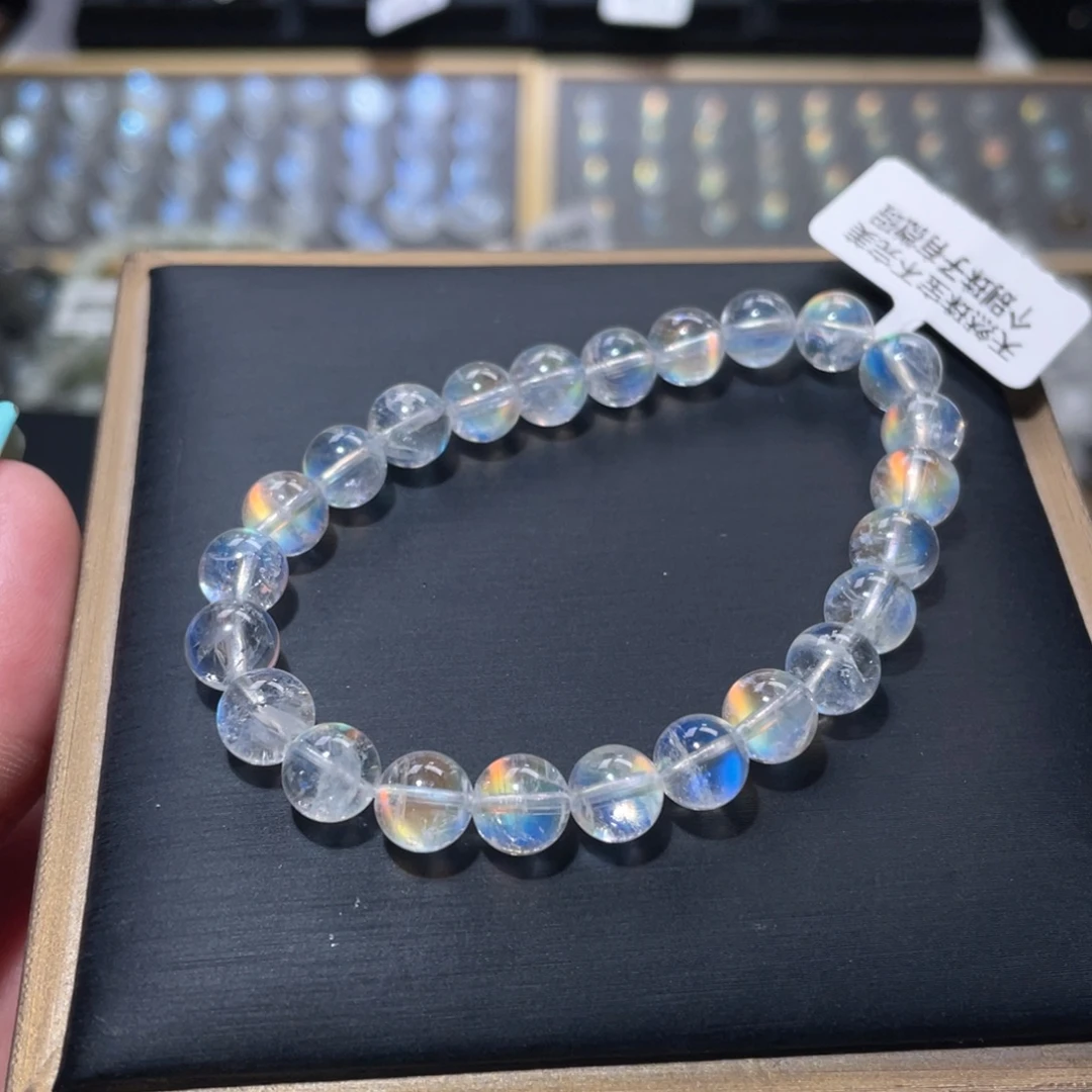 子***余长石未镶嵌手链马岛幻彩月光石手链7.6mm
