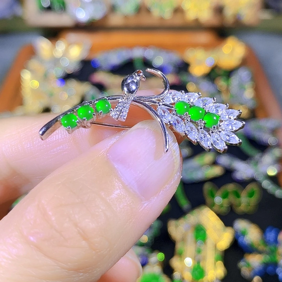 吊坠(不含链)银S925镶嵌翡翠