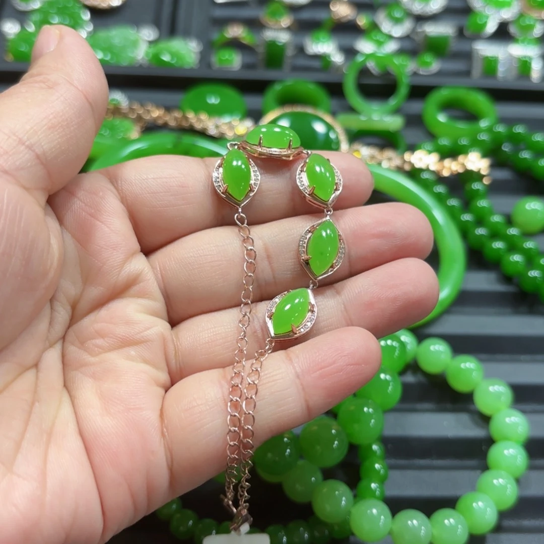 和田玉手链银S925镶嵌