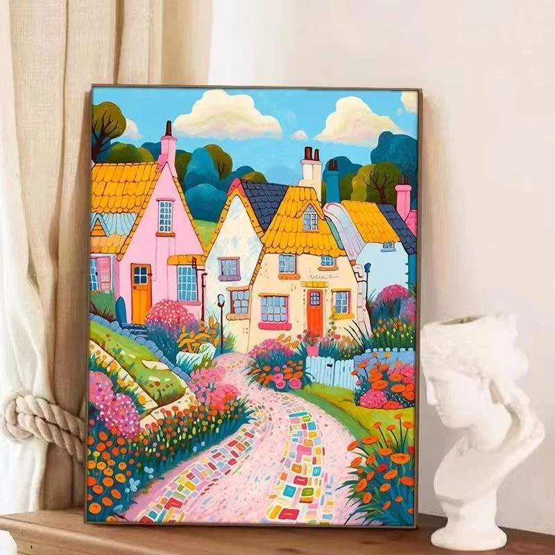 多巴胺色系城堡风景抽象装饰画客厅卧室壁画LH07