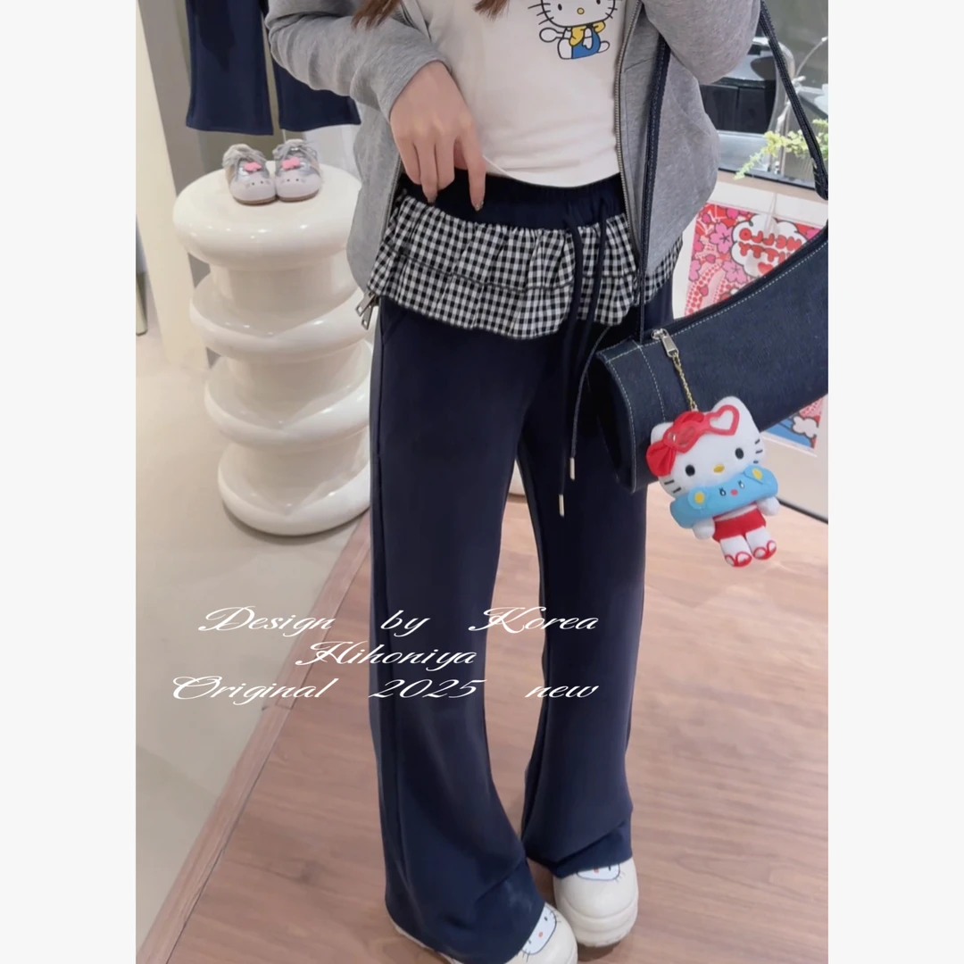 【奶皮裤】Hihoniya~2025春季亲子款显瘦假两件格子屁帘韩版长裤