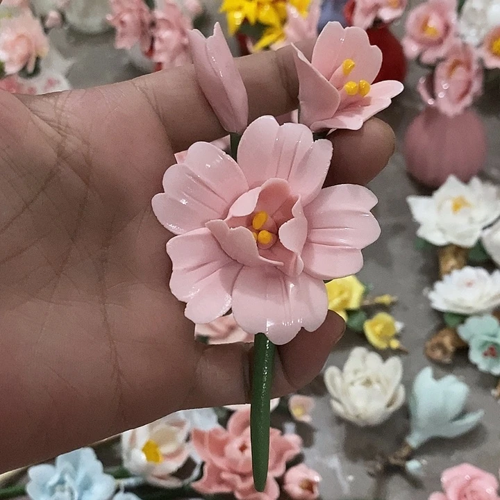 瓷片纯手工陶瓷花摆件瑕
