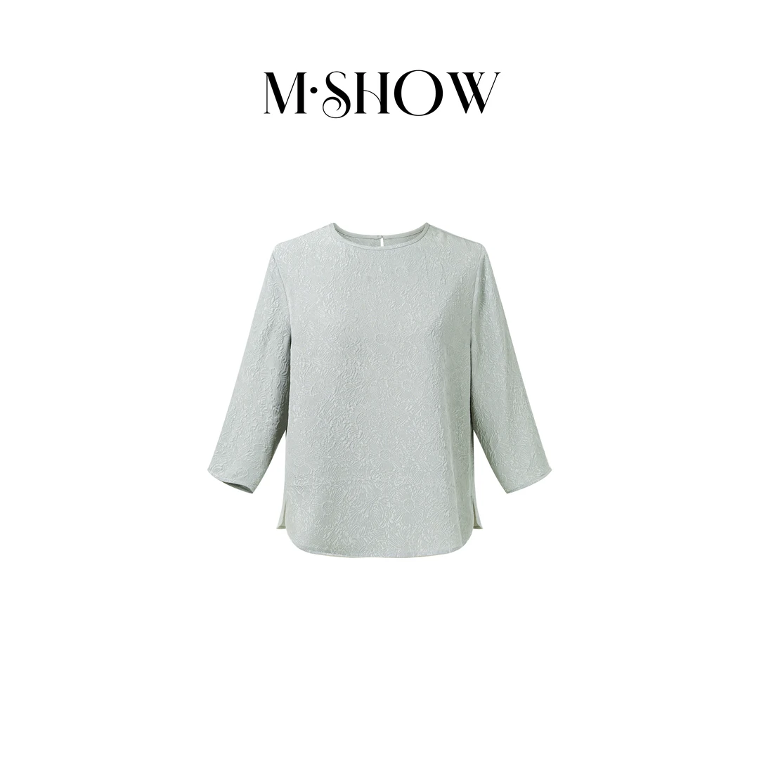 【向阳花】100%桑蚕丝25姆米冠乐绉提花真丝女士上衣5155C