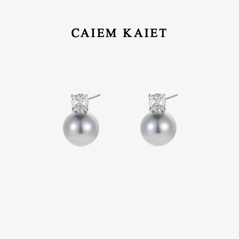CAIEM KAIET 925银耳饰 戴妃款锆石珍珠耳钉女高级感气质耳环银针