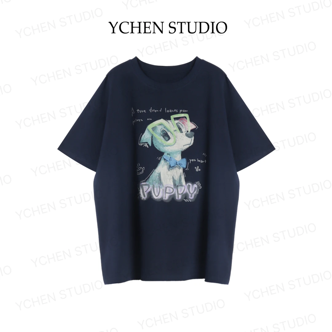 YCS【眼镜狗】夏季新款正品圆领套头上衣全棉卡通印花短袖T恤W005