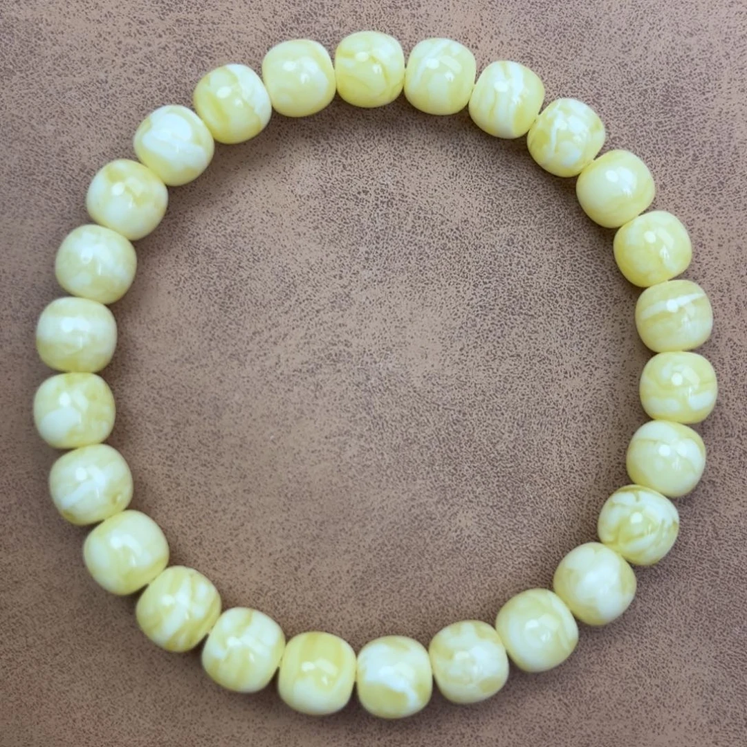 蜜蜡未镶嵌手串纯天然俄料瓷白金纹虎皮8*7.5腕口17+