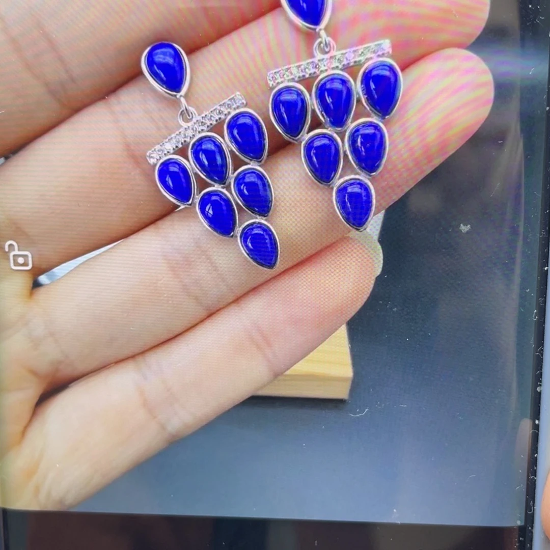 银S925镶嵌青金石耳钉