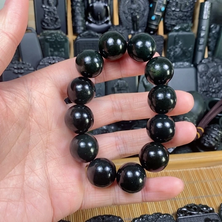 和田玉（青玉）颈饰未镶嵌卡18圆珠手串