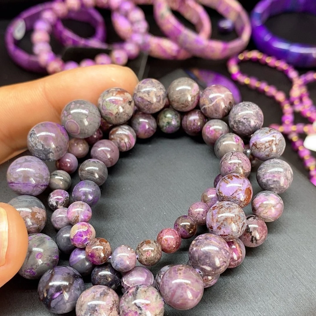 苏纪石（舒俱来）未镶嵌南非舒俱来泥地樱花紫塔链