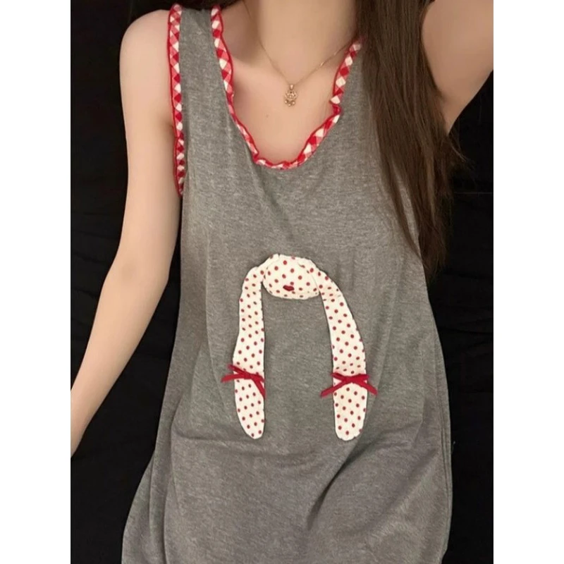 大码300斤韩系立体兔子无袖睡裙夏季新款胖mm亲肤舒适显瘦连衣裙