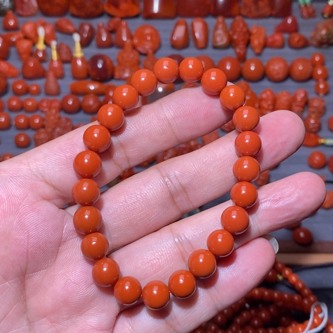 南红玛瑙纯色卡8圆珠手串未镶嵌