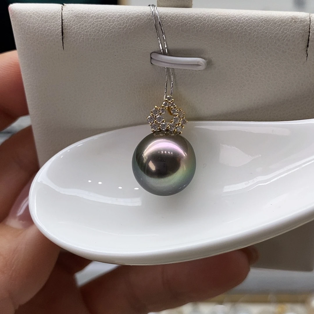 海水珍珠吊坠(不含链)18K金镶嵌大溪地13-14m m