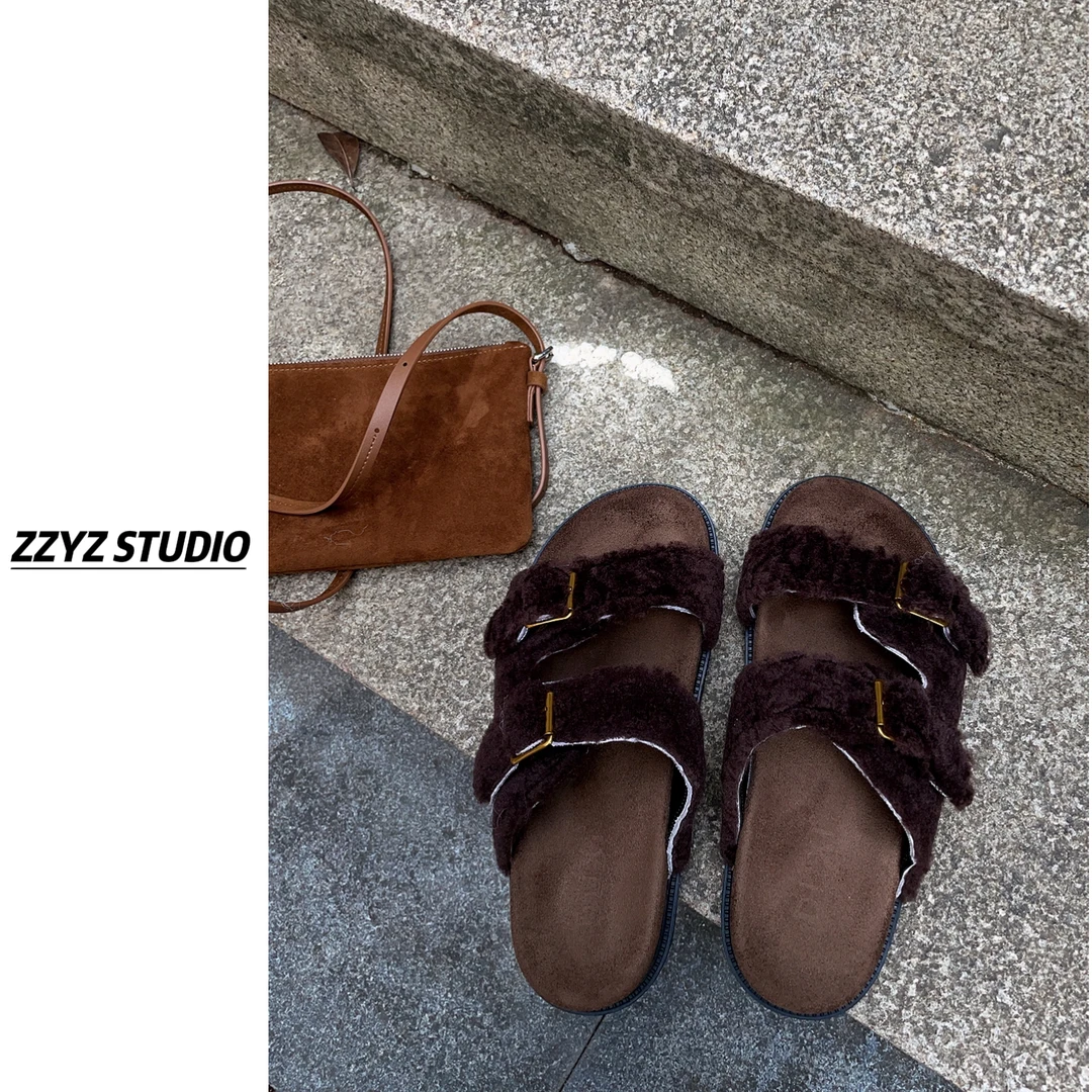 【ZZYZ】美拉德氛围感厚底毛绒拖鞋秋冬外穿百搭毛毛鞋