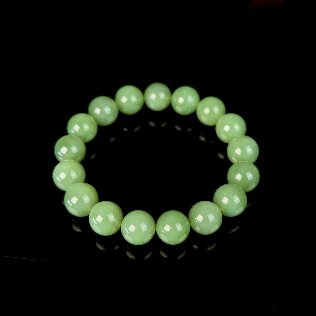 约12mm和田玉碧玉粉青圆珠单圈手串