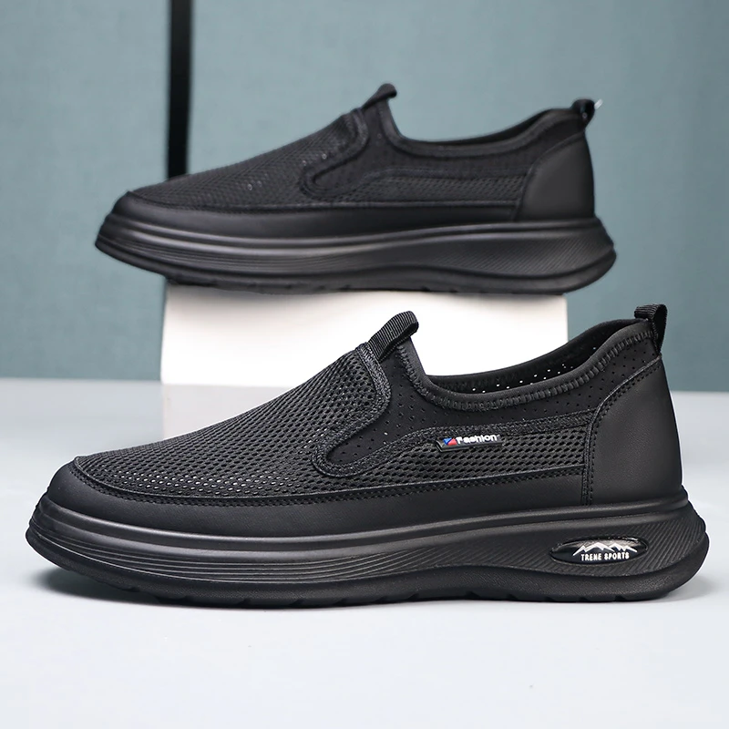 男士休闲网鞋夏季新款网面透气防滑软底一脚蹬爸爸鞋老北京开车鞋