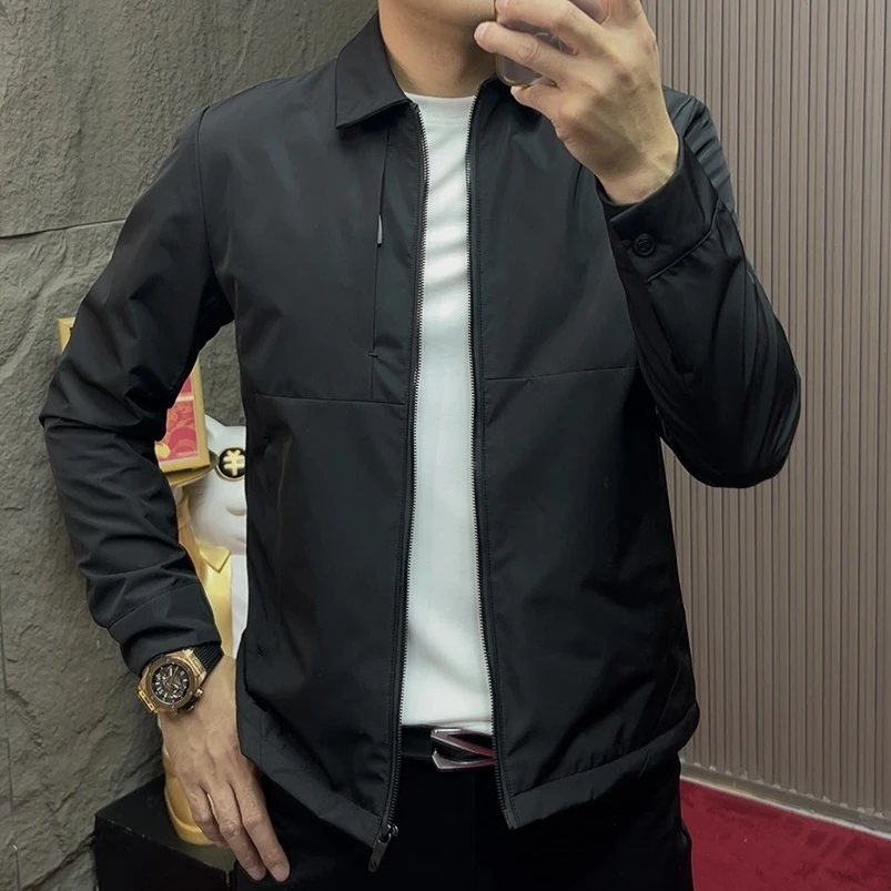 2025-81053工装修身型男纯色秋季时尚翻领上衣直下摆夹克透气