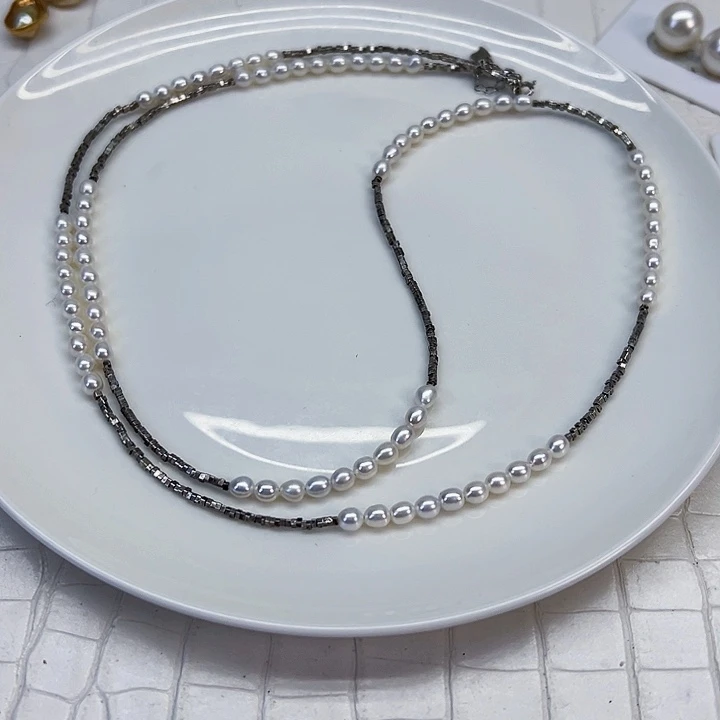 淡水珍珠颈饰银S925镶嵌毛衣链80cm