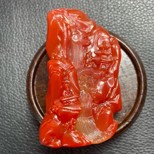 保山原矿河湾矿冰飘宝石红色肉到顶山水牌吊坠68.8*34.6*17.2mm